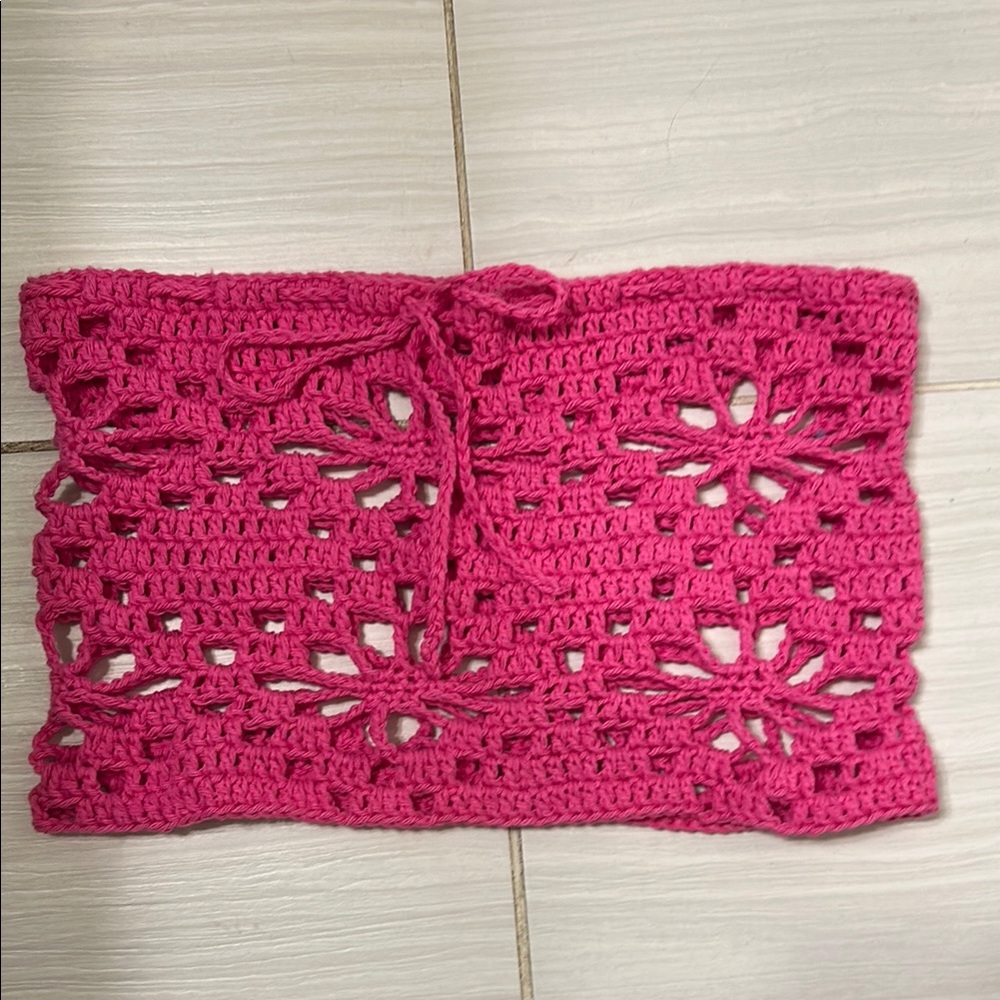 Pink Crochet Women's Beach Cover Up Skirt